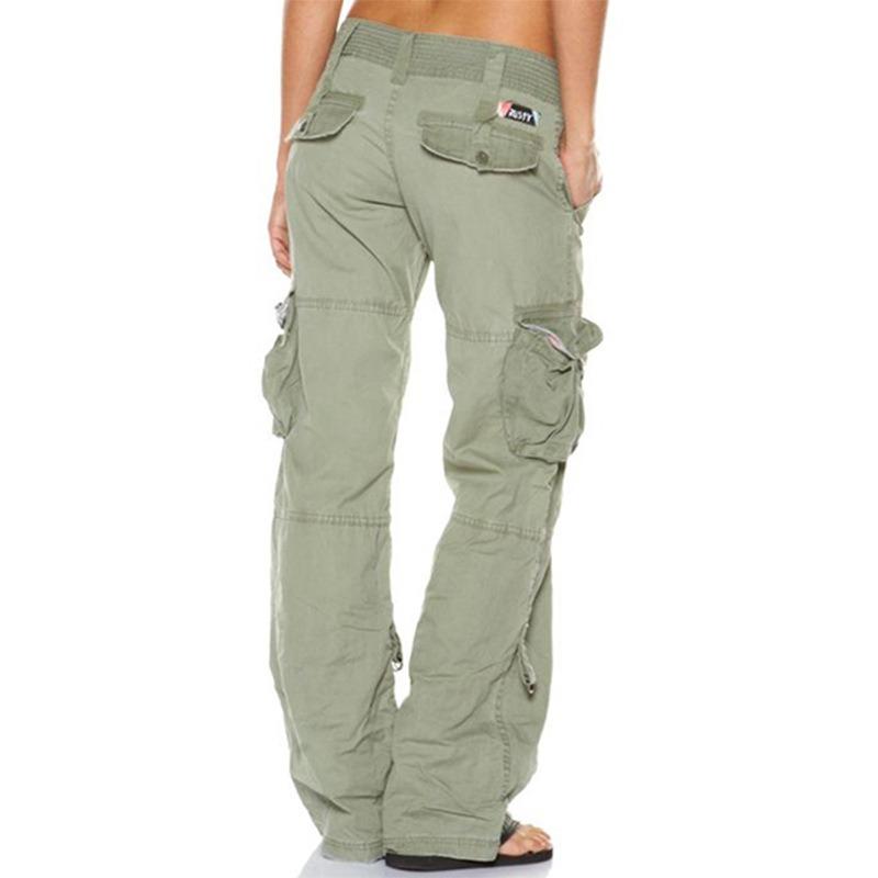 Frühling und Herbst Damen Hosen Multi-Pocket Casual Loose Straight Damen Arbeitshosen Lange Hosen S hellgrüne