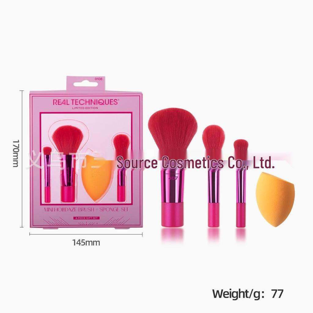 American RT Series 1997 Makeup Brush & Sponge Set: Includes Blush, Blending, Eyeshadow Brushes & Beauty Sponge, Exclusive for Foreign Trade.