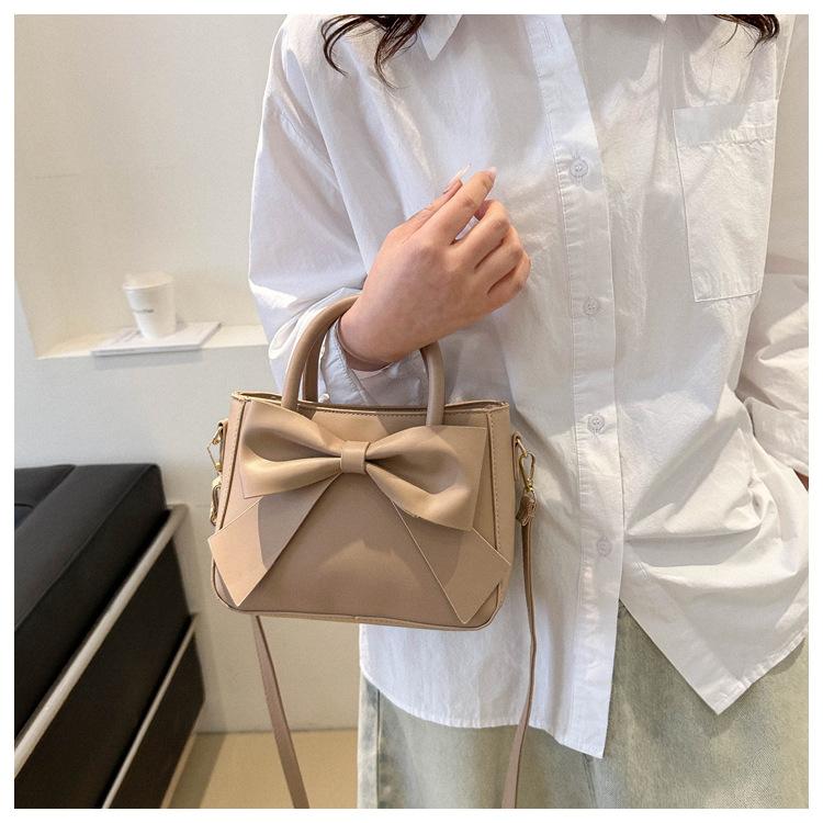 Cute Bowknot Handbag for Women, Simple Solid Color Shoulder Crossbody Bag, Street Style Small Square Purse CLE
