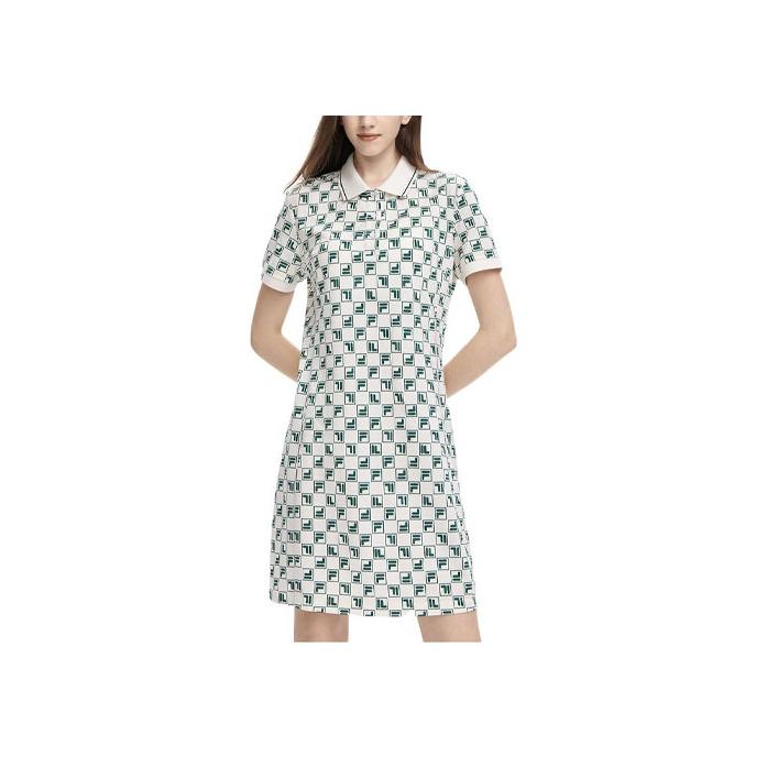 FILA Valentines Day American Series All Over Logo Print Knitted Fashion Casual Short Sleeve Dress Women Dresses F11W329314FZD