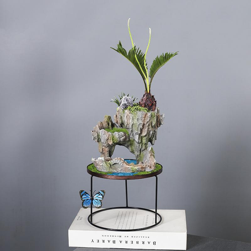 Wenzhu Succulent Basin Fortune Tree Bonsai Retro Rice Bamboo Indoor Good Raising Floating Island Suspended Iron Art Micro Landscape Basin