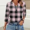 Damenmode Lässig Bedrucktes V-Ausschnitt Knopf Dreiviertelarm T-Shirt Raglanärmel Top