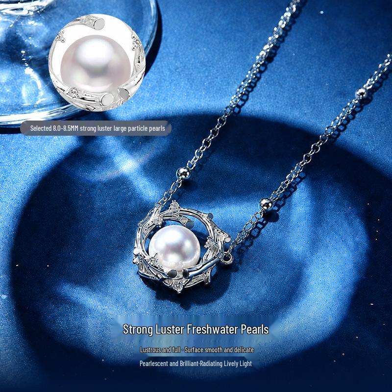 Retro French Luxury Freshwater Pearl Necklace with S925 Silver Branch Design for Women