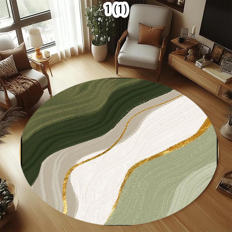 Minimalist Wave Round Rug Modern Home Decor Geometric Lines Pattern Carpet Soft Non-Slip Floor Mat for Living Room Bedroom