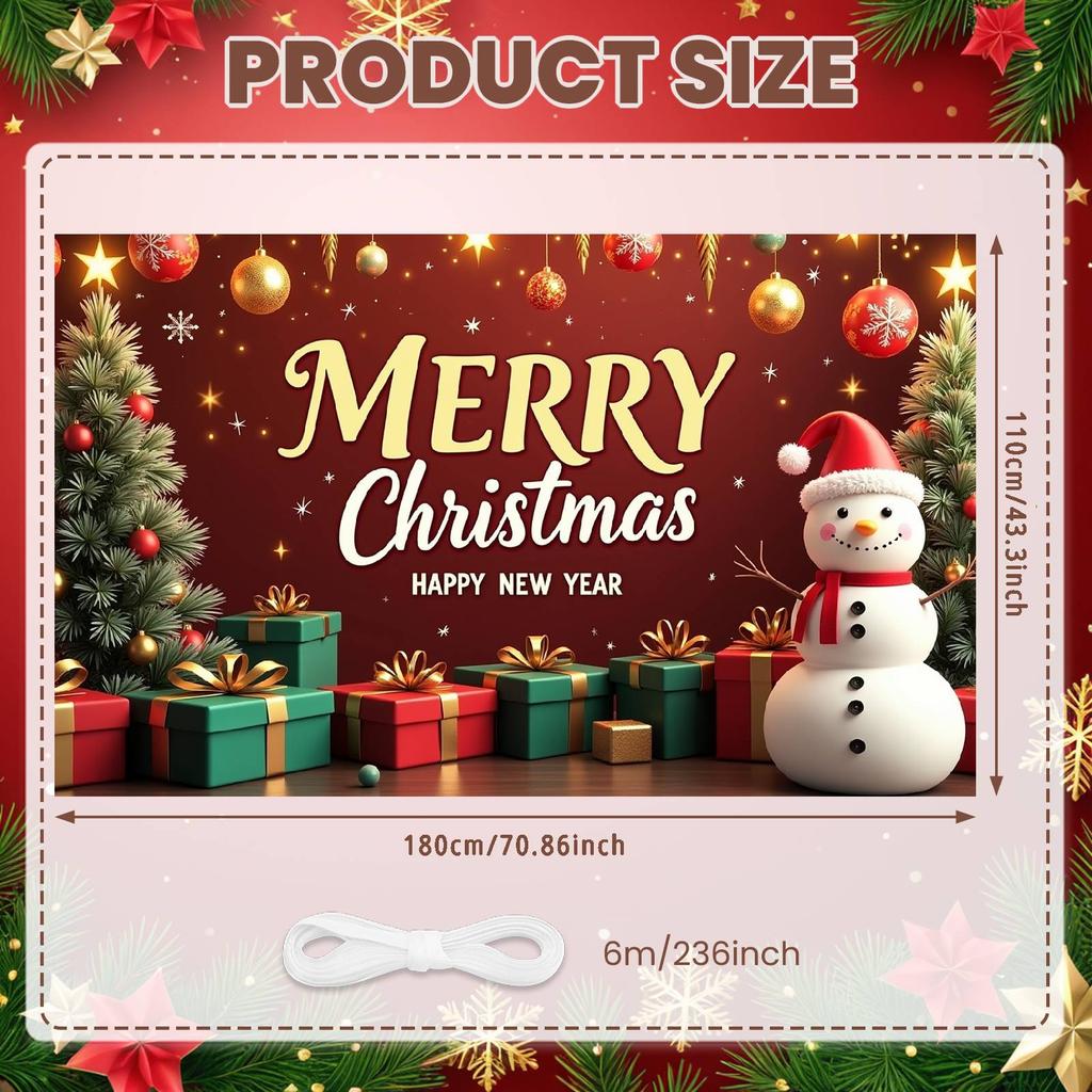 Merry Christmas Banner Gift Box Ornament Christmas Banner Happy New Year Banner Colorful Bauble For New Year Celebration Indoor