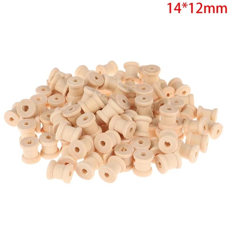 100 Pcs Wood Empty Spools Empty Sewing Spools Wood Sewing Bobbins Sewing Thread Ribbon Holder Empty Bobbins for Sewing