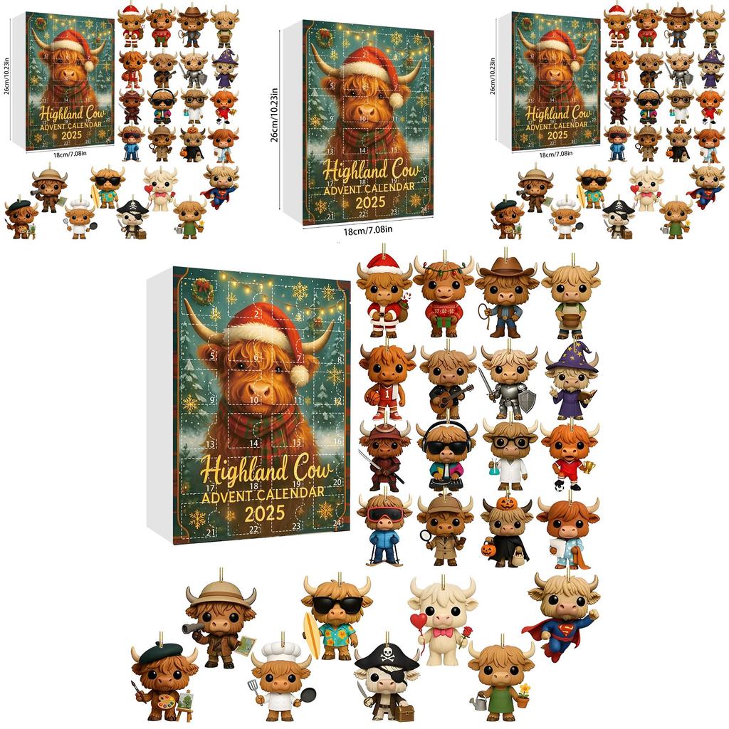 Christmas Calendar Blind Box Highland Cow Acrylic Ornaments For Holiday Decor And Gift Giving
