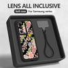 Wrist Lanyard Phone Case For Samsung Galaxy S26 S24 S25 Ultra S23 S25 FE A57 A17 A56 A16 A55 A54 A15 A25 Pink Flower Print Cover