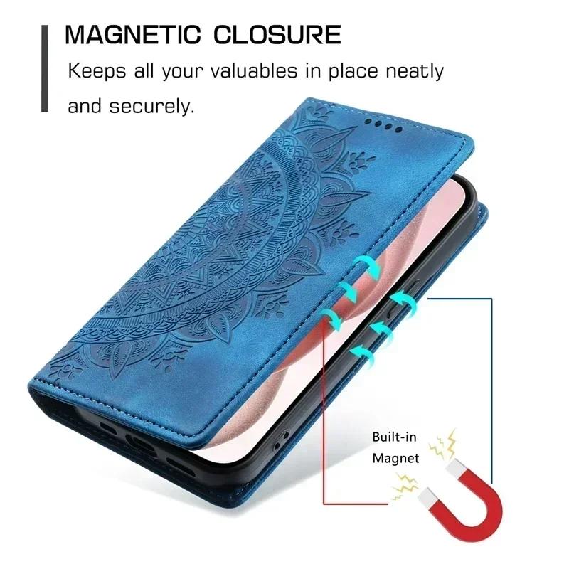 For Motorola Moto G85 G55 G35 5G Case Mandala Leather Magnetic Case On For MOTO G 84 G34 G54 Power G14 G04 G24 Flip Cover Funda