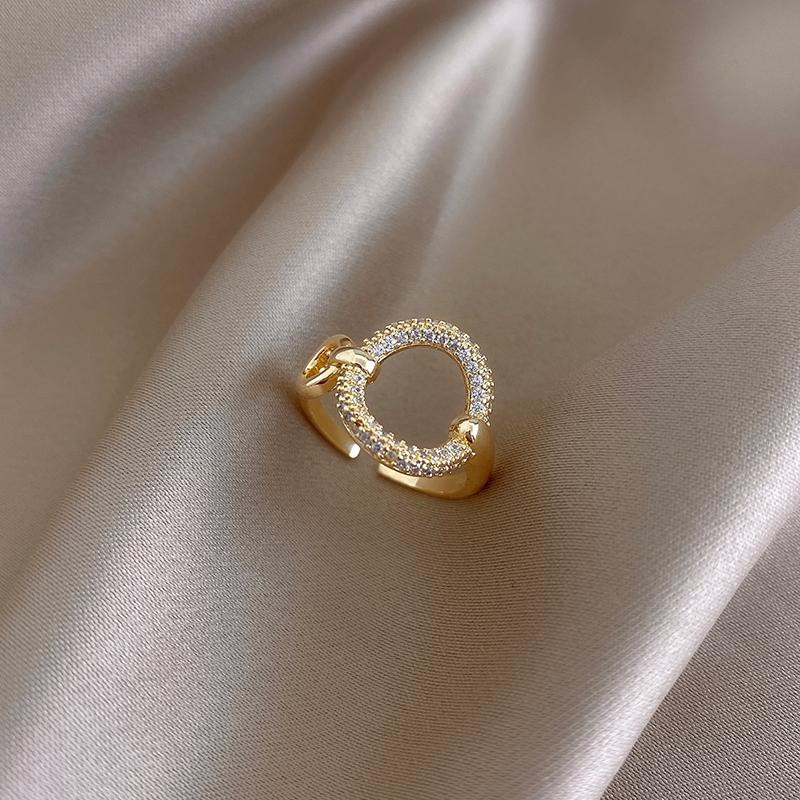 

2026 New Classic Zircon Circle Open Ring For Woman Sexy Finger Accessories Fashion Korean Jewelry Wedding Party Unusual Rings resizable&Gold-color