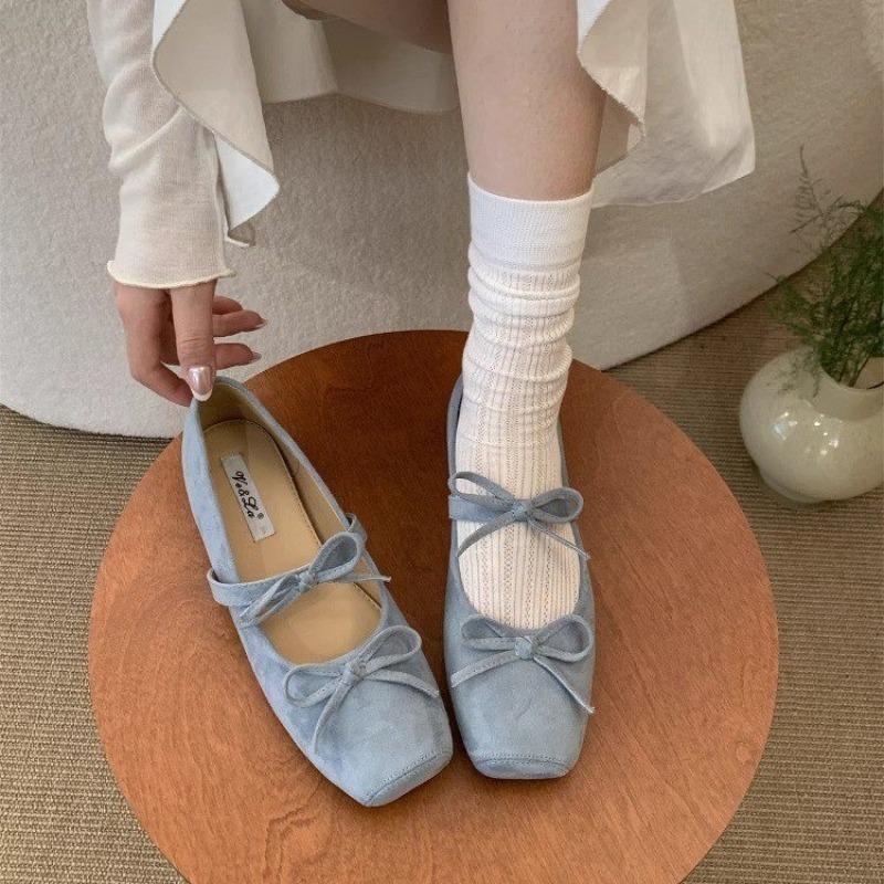 Fashion Women's Mary Jane Shoes Soft Butterfly Knot Thick Bottom Velvet Surface Increased Height Spring Single Shoes Korean Style