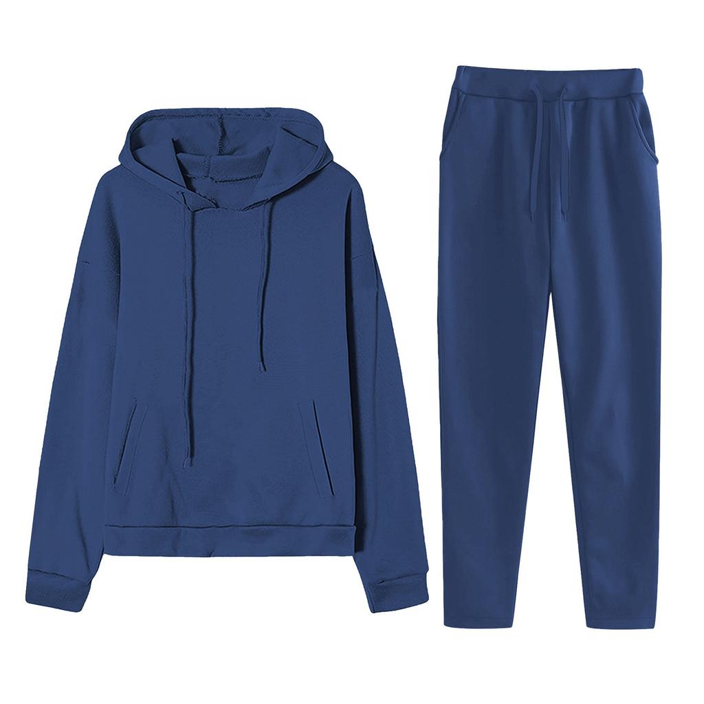 Casual Pullover Hoodie and Sweatpants Set for Men and Women Unisex Two Piece Tracksuit Outfit with Drawstring Waist Pockets
