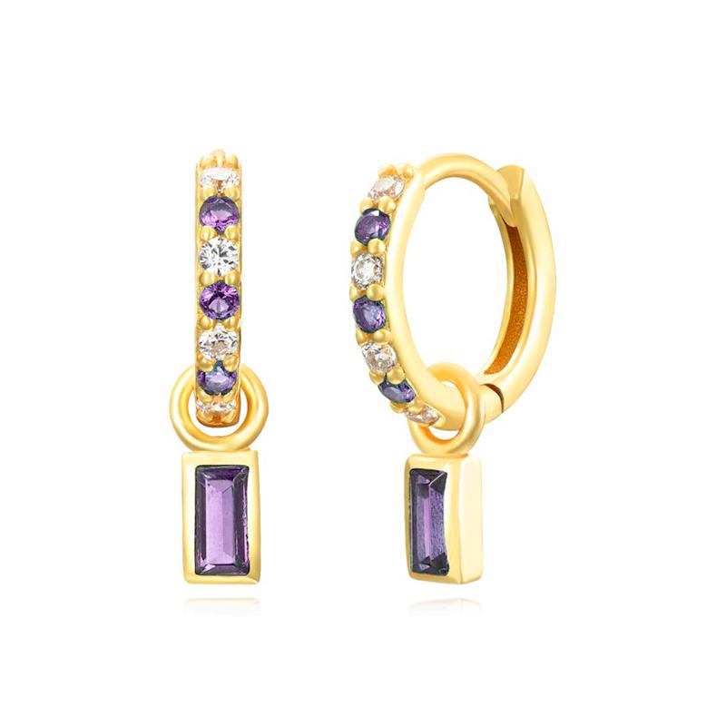 Damen 925 Silber Ohrstecker Lila Zirkon Ohrringe Creolen Lila Kristall Anhänger Ohrring Mode Hochzeits Schmuck
