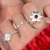 BFCLUB Silver Rings for Women Fashion Geometric Handmade Irregular Red Flower Ring Simple Jelwery Party Christmas Gift