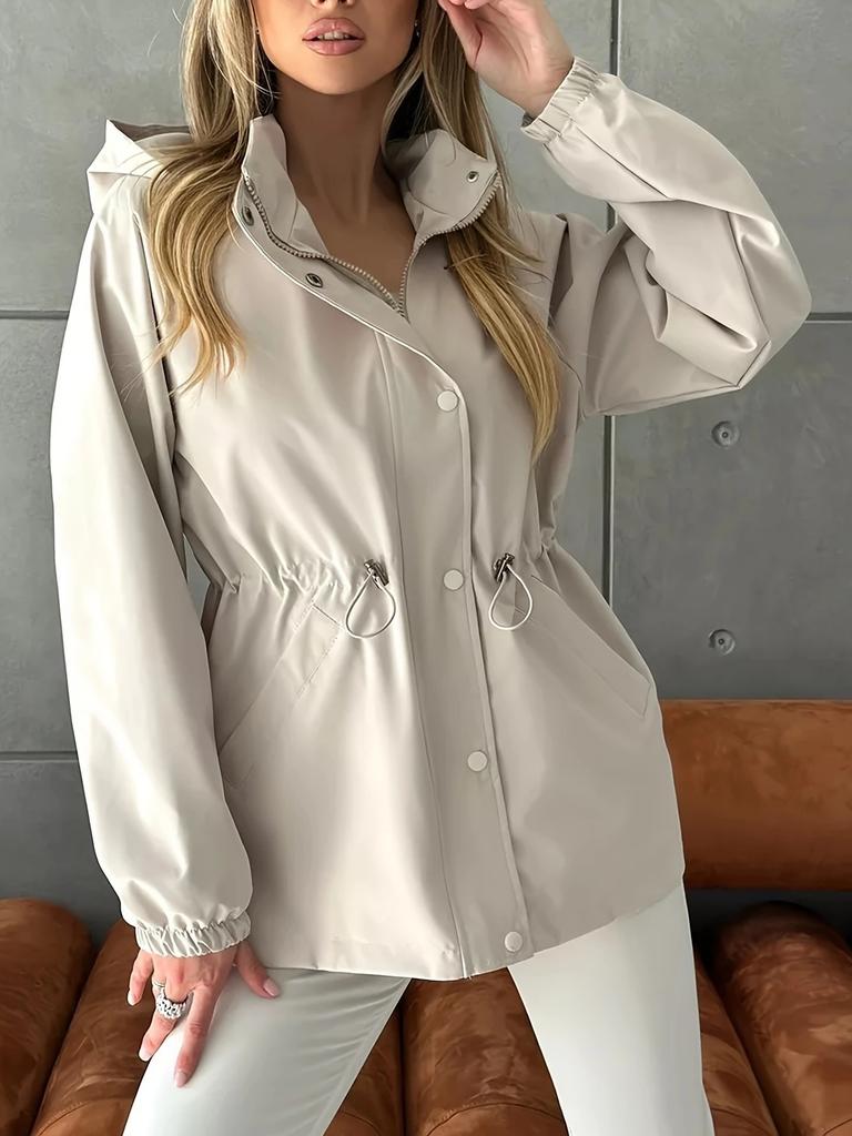 Women's Long Sleeve Hooded Drawstring Windbreaker Jacket