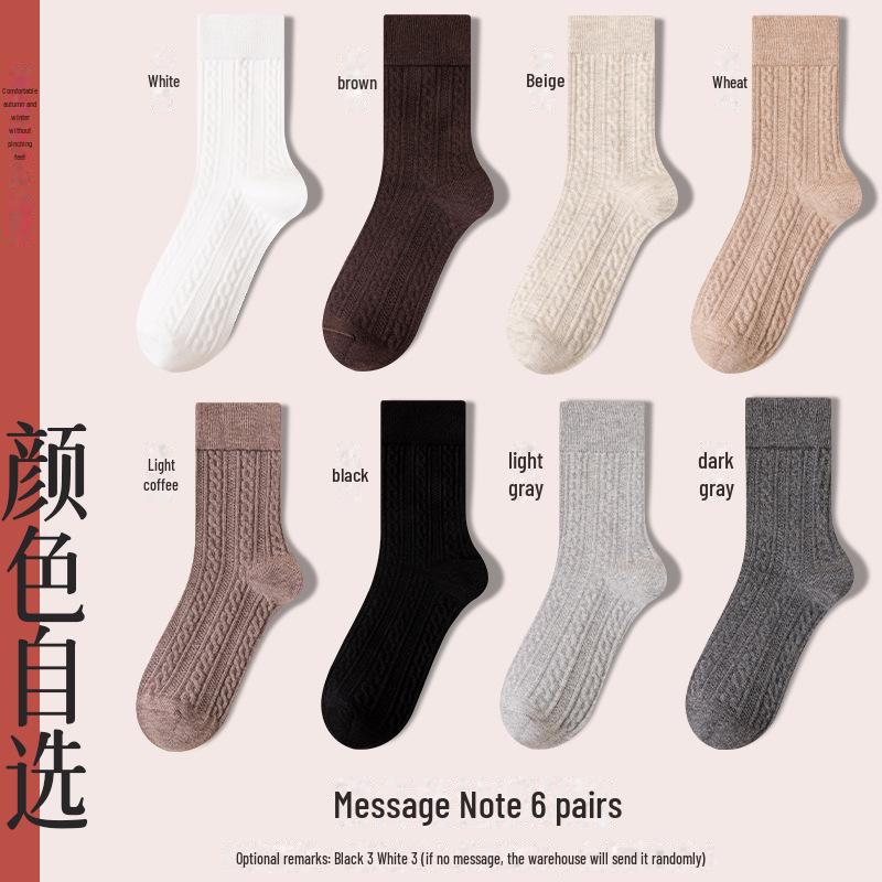 Women's Retro Twist Pure Cotton Mid-Tube Socks - Antibacterial, Deodorant, Autumn/Winter, White Long Socks.