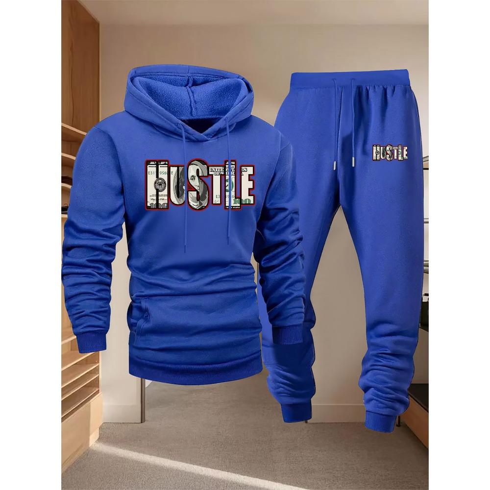 Pattern Printed Hooded Sweatshirt Men's Suit Versatile Sports Pants Hip Hop Street Casual Sports Trend Two Piece Set