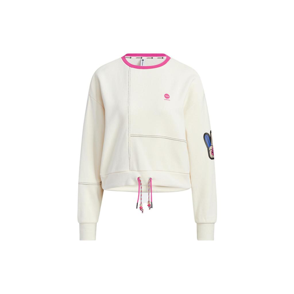 Adidas Neo Cartoon Print Drawstring Hem Sweatshirt Women Tops Pink White IA6899