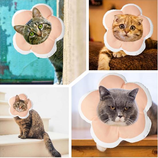 Cat Cone Collar Soft, Waterproof Cats Cones to Stop Licking After Surgery, Adjustable Soft Elizabeth Cats Collars for Wound Healing, Flower Shape Cat
