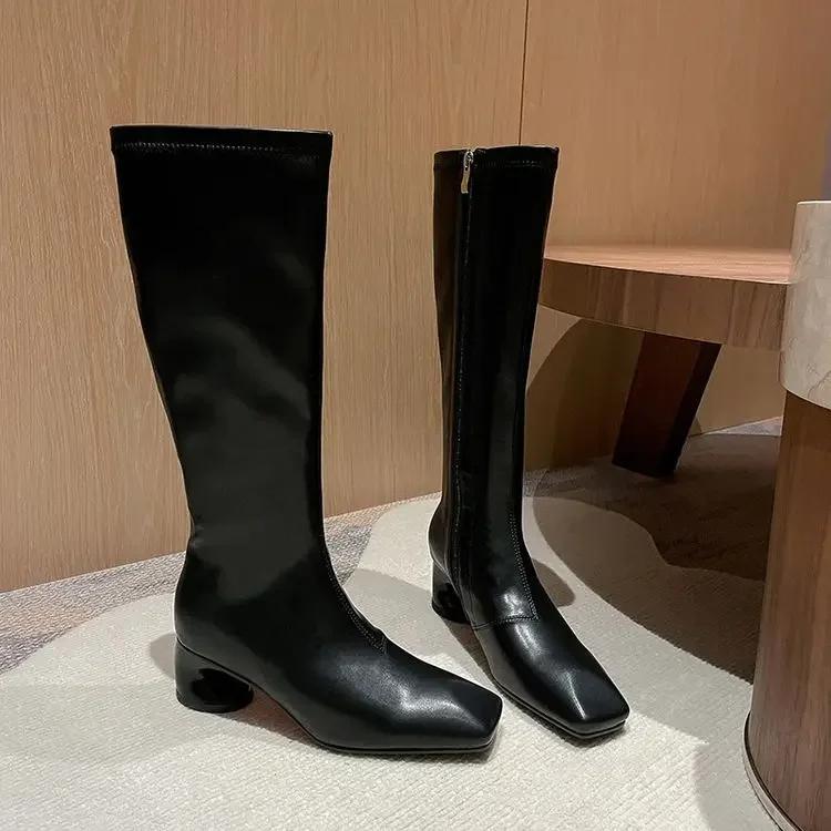 Fashion New 5cm Irregular Curved Heel Black Brown Long Boots European American Autumn Winter Fashion High Heels Women Knee High Boots