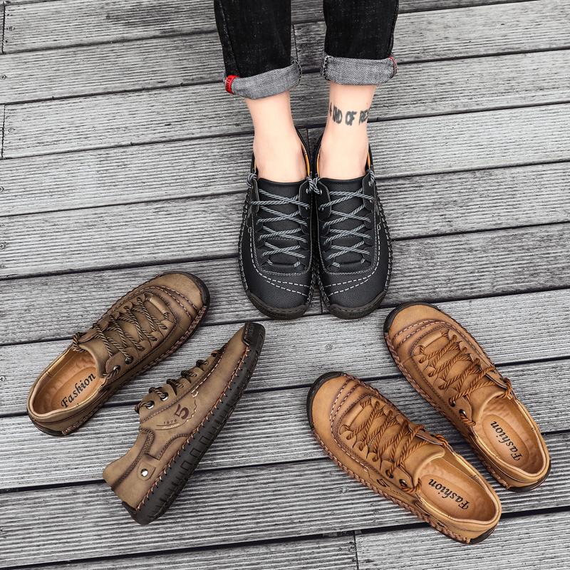 Men's Casual Leather Shoes, Hand-stitched Shoes, Anti-slip and Wear-resistant Outdoor Work Shoes and Casual Shoes