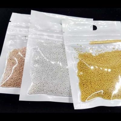 50g 3D Gold/Silver/Rose Gold Mini Metal Beads Round Tiny Tips Charms Caviars Beads Steel Ball Nail Art Rhinestones DIY Manicure