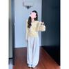 Neck bright yellow thin long-sleeved shirt women's bottoming shirt autumn slim fit pure desire style thin inner basic top
