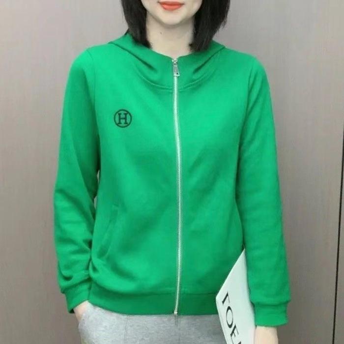 

Plus Size Women s Long Sleeve Hooded Cardigan: Spring-Autumn Slimming Top for Middle-Aged Mothers XL зелёный