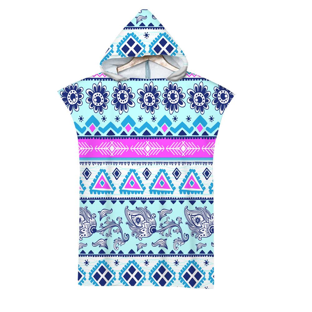 Geometric Beach Towel Soft Microfiber Quick Dry Large Bath Towels Hooded Cloak Wetsuit Adult Kid Poncho Bathrobe For Swim Surf
