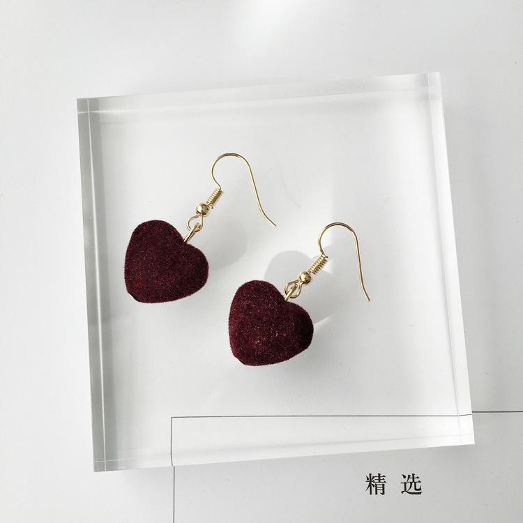

Burgundy Flocking Earrings Femininity Atmosphere Bow Rose New Year Spring Festival Chinese Style Stud Earrings