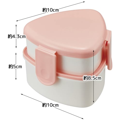 Skater Triangular Onigiri Lunch Box, 2 Tiers, 500ml Capacity, with Fork, Pink, Made In Japan, ONWT1-A