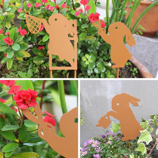 Yousheng Easter Bunny Garden Stakes Metal Rabbit Yard Signs with Stakes Bunny Silhouette Signs for Outdoor Patio Walkway Lawn Decoration
