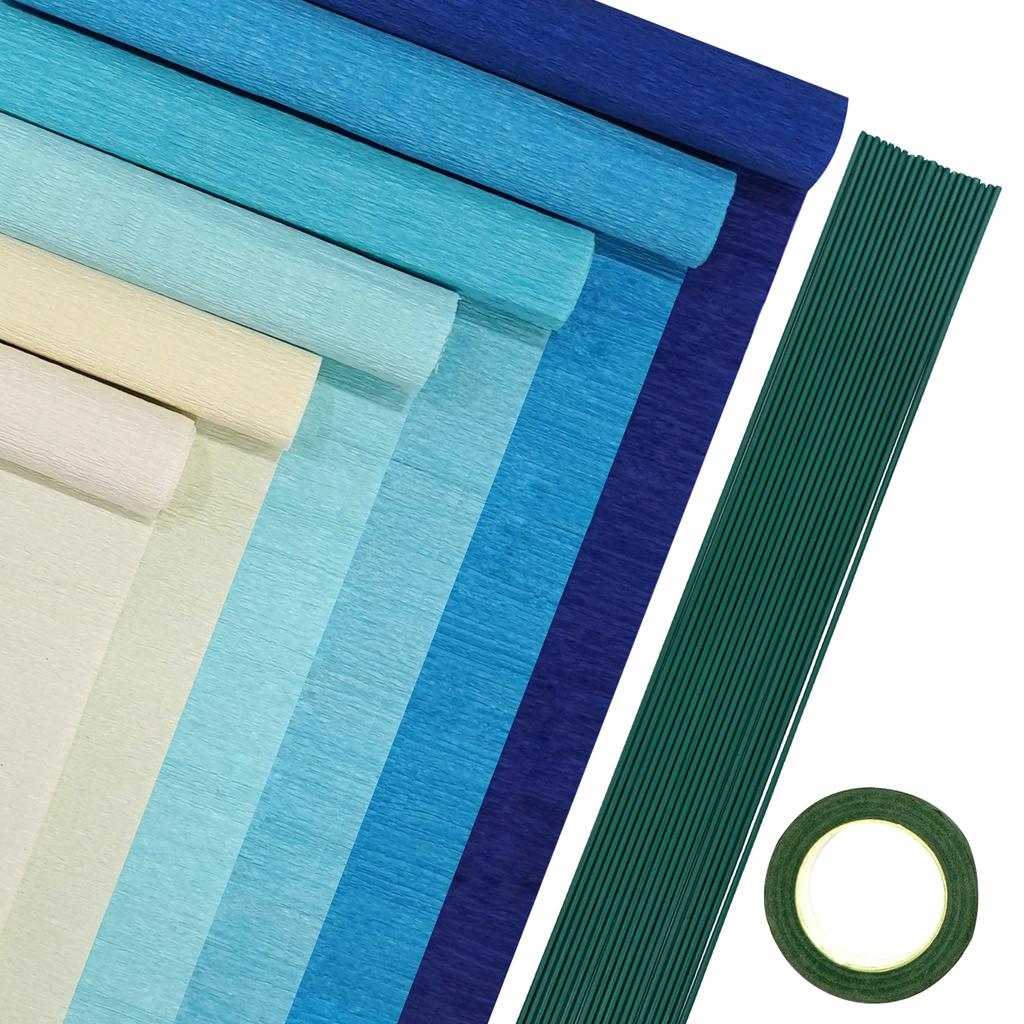 3/5/6 Rolls Crepe Paper Streamers, Colorful Crepe Paper Sheets 20 Pcs Floral Iron Wire 1 Pcs Green Floral Adhesive Tape