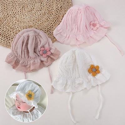 Gorro de algodón con volantes y encaje, suave, para niños y niñas, para recién nacidos