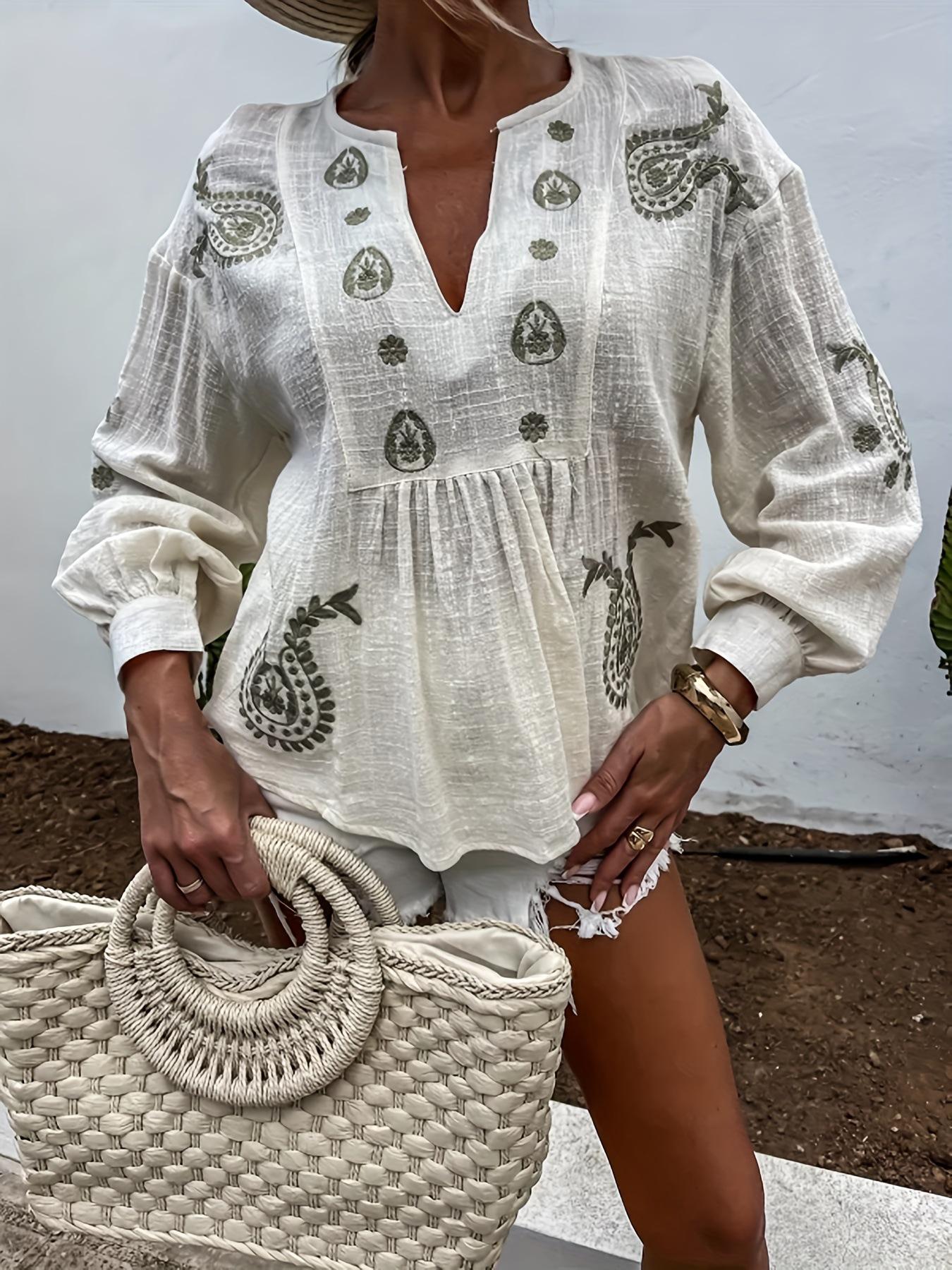 Spring/Summer 2026 European & American Vacation-Style Embroidered Plus Size Women s Long-Sleeved Casual Shirt 5XL белый