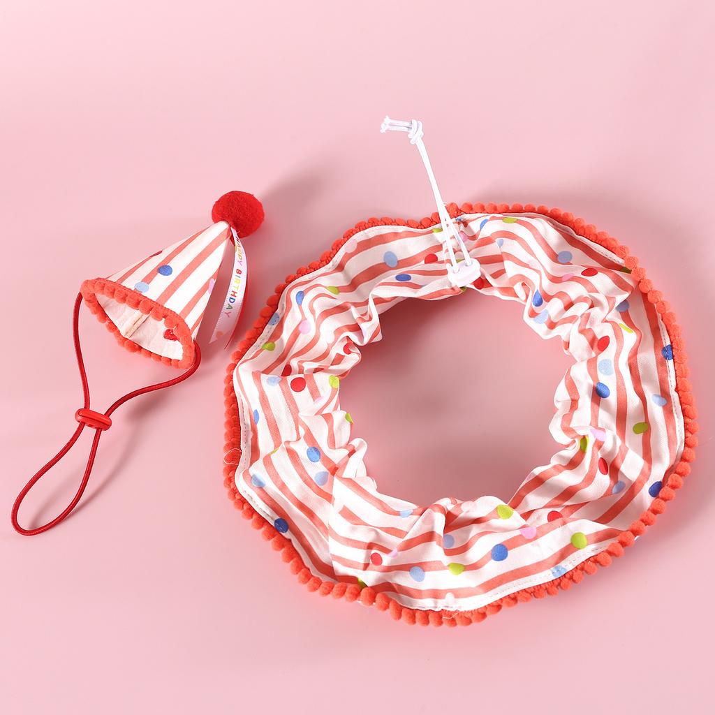 Birthday Cap for Dog Set Cat Dog Pet Polka Dot Scarf Hat Collar Pet Headwear Photography Props Birthday Decoration Pet Supplies