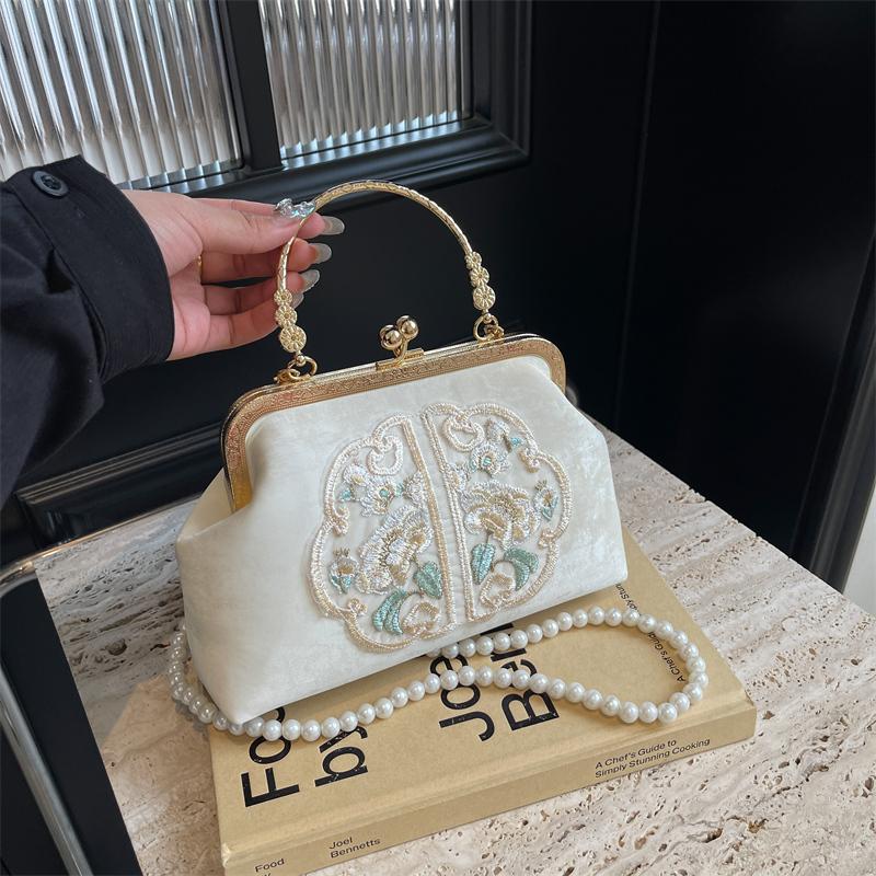 New Chinese Style Embroidered Pan Buckle Handheld Bag for Women Spring Satin Style Women's Bag Paired with Horse Face Skirt