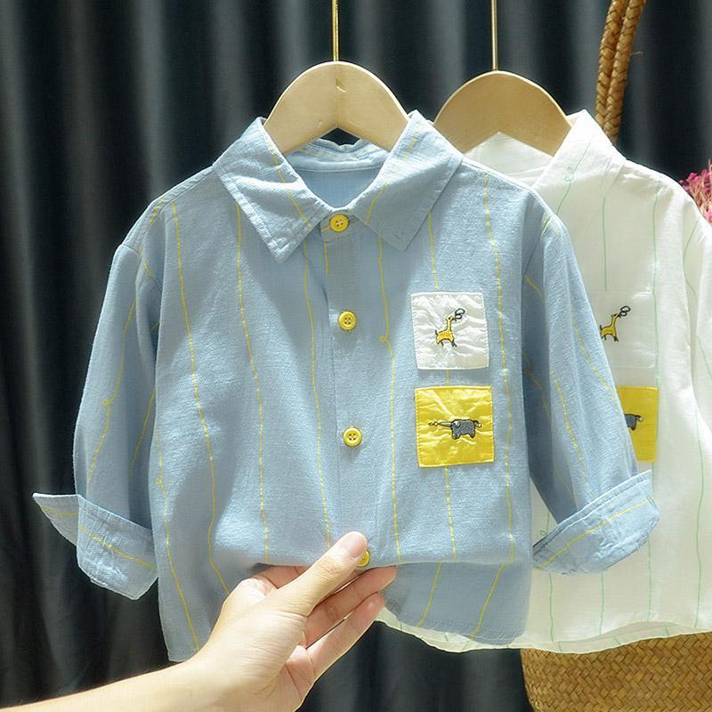 Korean Style Boys' Cartoon Shirt - Versatile Spring & Autumn 2024 Fashion for Toddlers