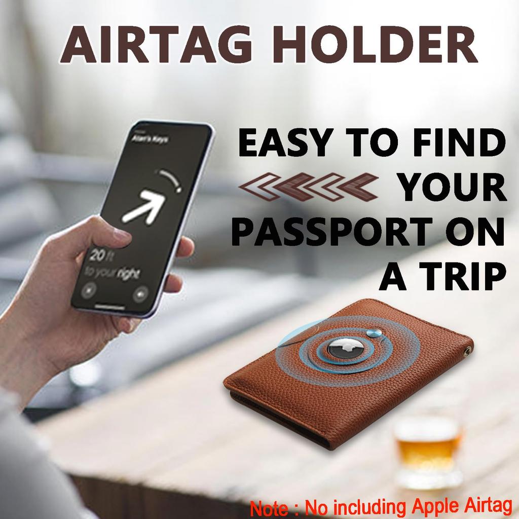 Genuine Leather Passport Wallet for Men and Travel Passport Holder with Airtag Airtag Passport Cover for Two Travel Essentials Festival Gift Lychee