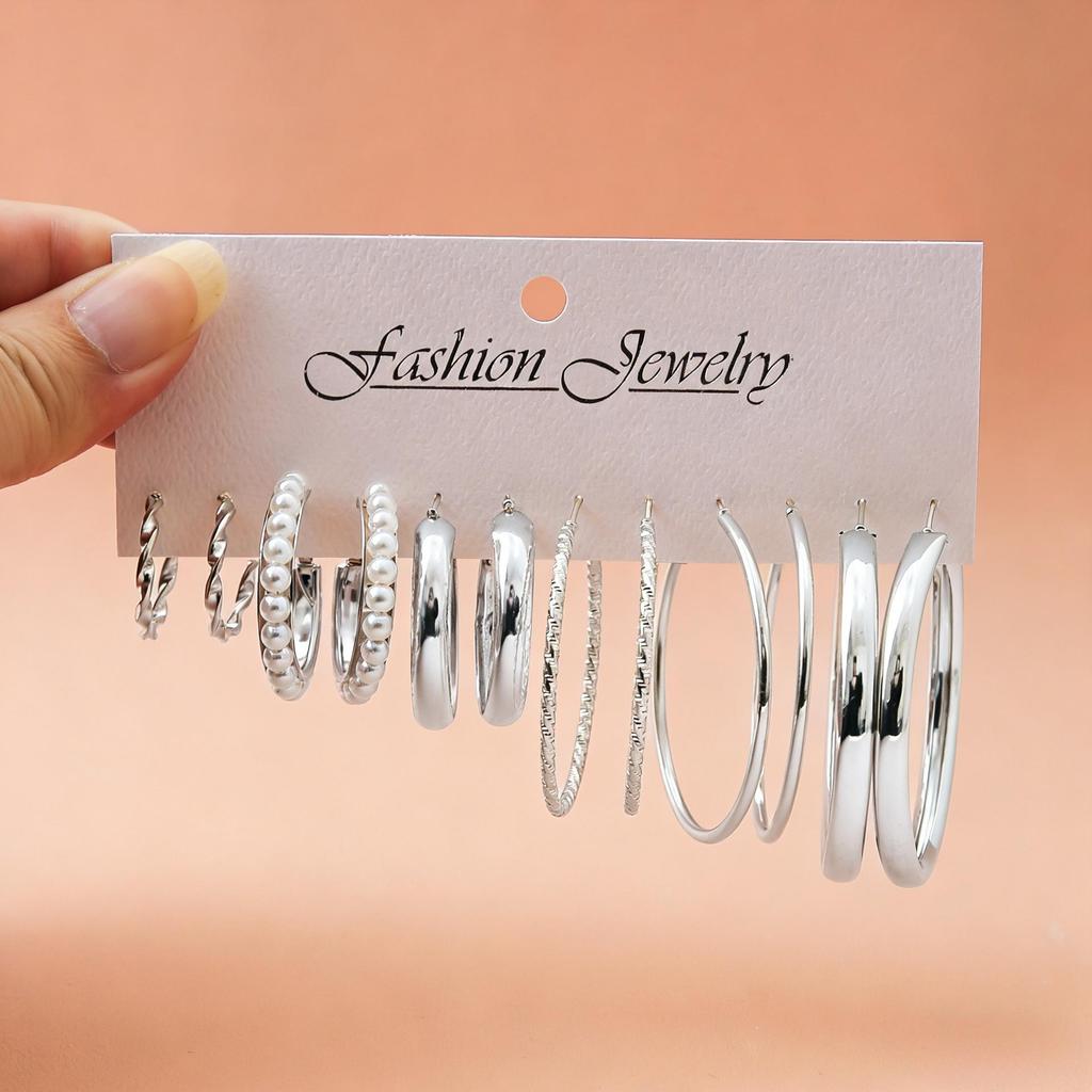 Retro European Geometric Earrings Set - 6-Piece High-End Luxury Ear Cuffs for Women