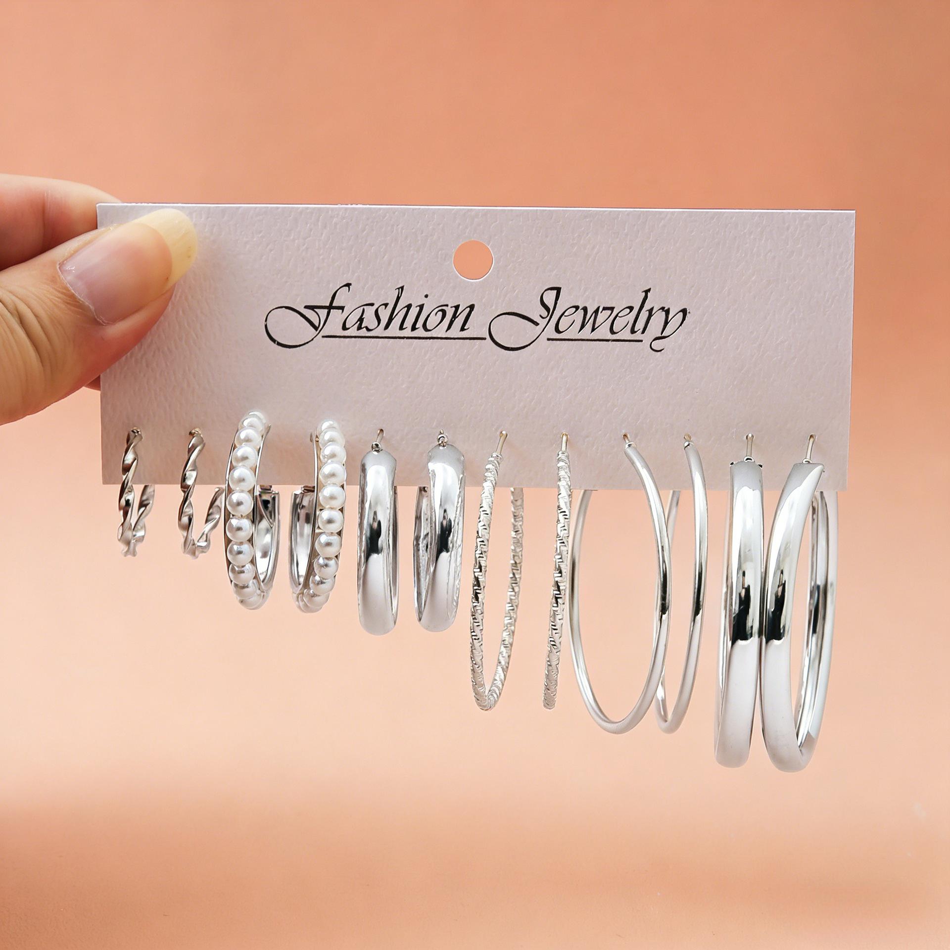 Retro European Geometric Earrings Set - 6-Piece High-End Luxury Ear Cuffs for Women