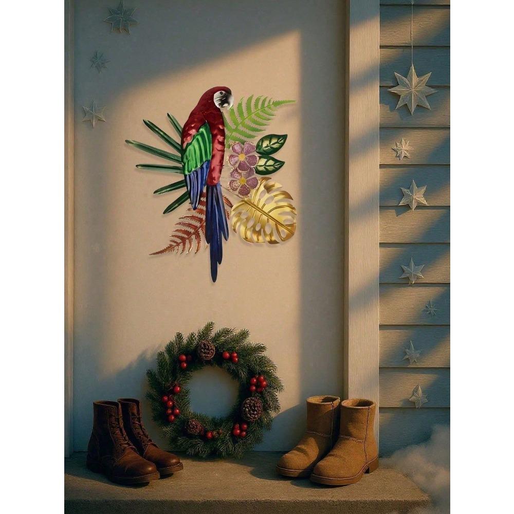 Vintage Metal Parrot Wall Art, Tropical Floral Colorful Bird Decor, Bohemian Kitchen Sign, Farmhouse Coffee Shop Hanging, Unique Gift for Women
