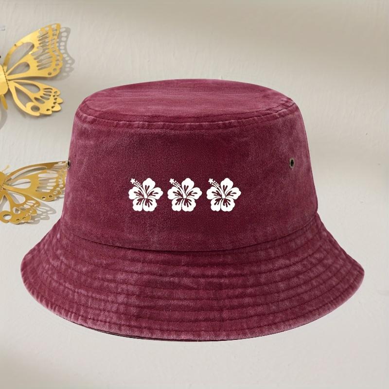 Three Flower Print Retro Washed Fisherman Hat for Both Men and Women,solid Color Travel Fishing Hat Suitable for Outdoor Leisure