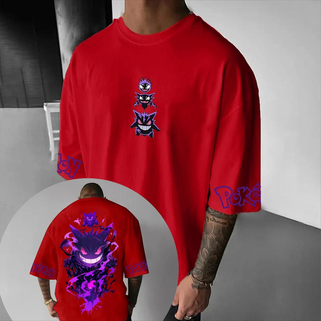 Animation Derivatives Gengar Printing T-shirt Men's and Women's Summer Oversize Loose Cotton Street Trend Top