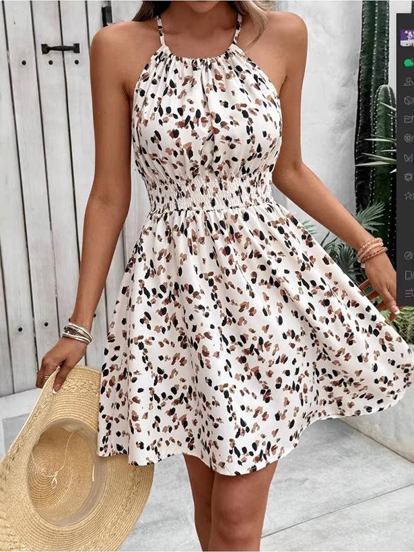 European Bohemian Halter Neck Ruffled Floral Mini Dress - Summer Vacation Beachwear for Women