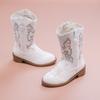 Dziewczęce Botki Cowboy ze Skóry PU Nowe Jesień Zima Dziecięce Botki do Połowy Łydki Antypoślizgowe Zamek Boczny Proste Retro Dziecięce Botki Codzienne