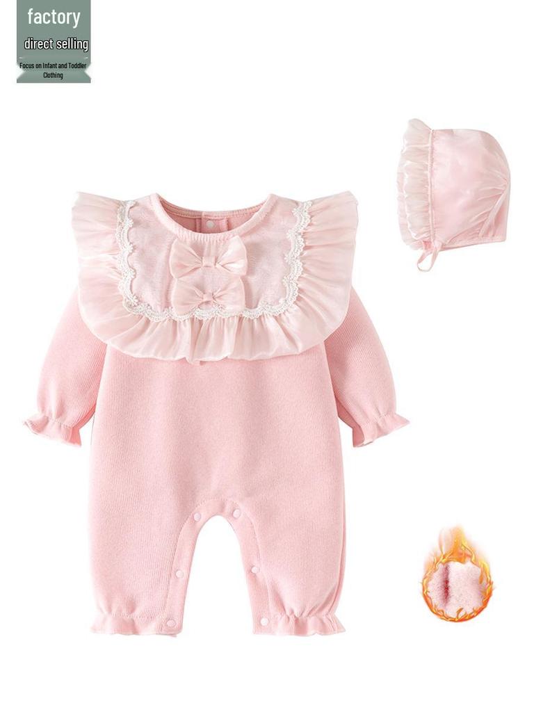 Baby Girls' Thick Velvet Princess Bodysuit Jumpsuit - Autumn/Winter Outerwear