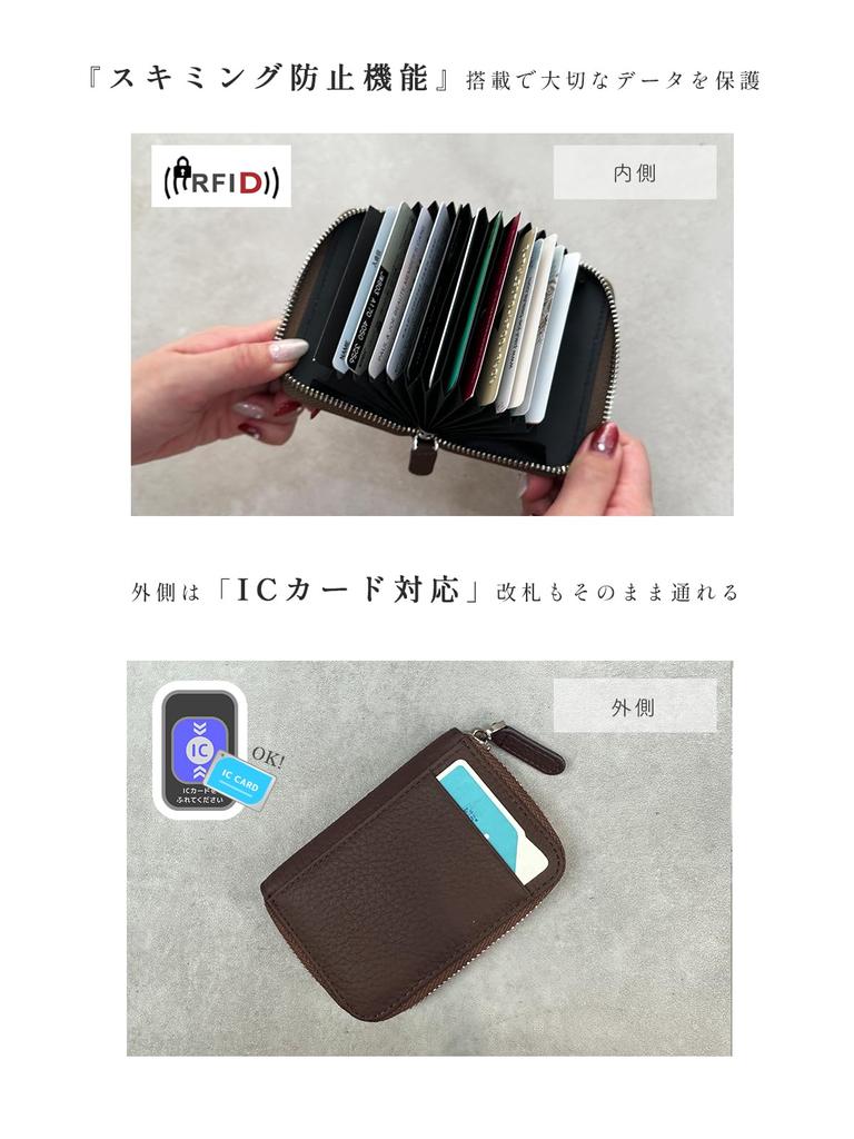 Gisele Card Case, Accordion-style, Large Capacity, Genuine Leather, Compact, Lightweight, Anti-Skimming, Simple Design for Men and Women (Black with