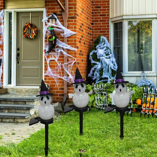 Halloween Pathway Lights Solar Powered Pumpkin Ghost Light Garden Stake Lights Waterproof LED Walkway Lights