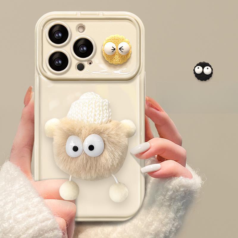 Applicable To Apple 15promax Mobile Phone Case IPhone 13/14 Plush Briquette Doll 11/12 Flip Mirror Xs